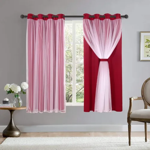 Vista 31 de BONZER Cortinas opacas con superposición transparente, mezcla y combina paneles de ventana de doble capa con aislamiento térmico para sala de estar