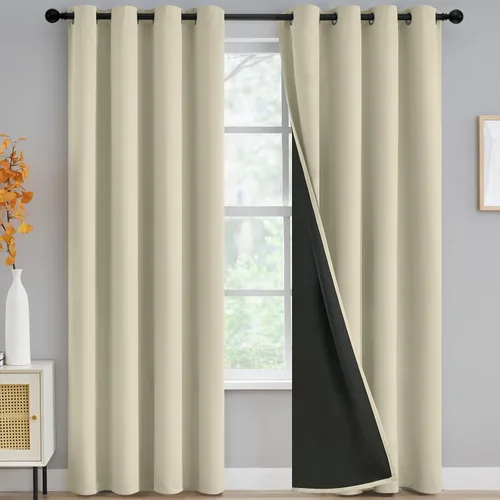 Vista 145 de Yakamok Cortinas negras, cortinas de ventana con aislamiento térmico y eficiencia energética para dormitorio, cortinas opacas completas y cortinas