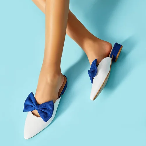 Vista 3 de Rekayla Sandalias planas para mujer, sandalias puntiagudas, cómodas sandalias con lazo para mujer, mocasines planos sin espalda, zapatos