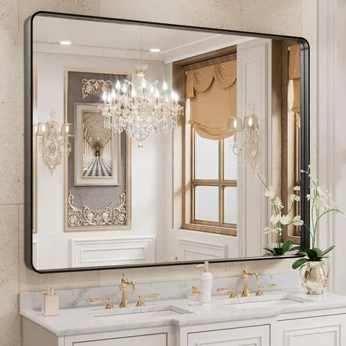 Vista 111 de WEER - Espejo de baño con luces LED, 50x70cm, espejo de tocador montado en la pared, 3 colores regulables, almohadilla antiempañante retroiluminada