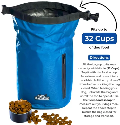 Vista 3 de Callieco Bolsa de Viaje para Comida de Perro con Cucharón de 1 Taza y Bolsillo Lateral con Cremallera Recipiente Impermeable para Almacenamiento