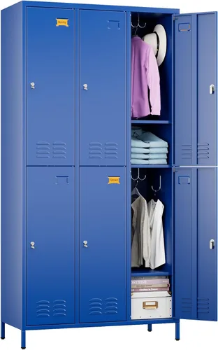 Vista 14 de SUPEER Taquillas metálicas de 9 puertas para empleados con 18 ganchos, taquillas de metal con tarjetero para escuela, garaje, oficina, gimnasio