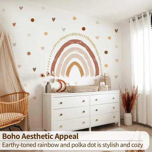 Vista 3 de funlife Calcomanías de pared grandes de arco iris boho para despegar y pegar, autoadhesivas, calcomanías de pared de corazones para decoración
