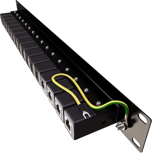 Vista 2 de Protector contra sobretensiones Ethernet de montaje en rack de 19" (16 puertos) - Tupavco TP316 Compatibilidad con PoE+ y Gigabit (1000 Mbps)