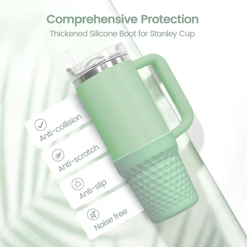 Vista 2 de Funda de silicona para vaso Stanley, accesorio de protector inferior para vaso Quencher H2.0 FlowState de 40 onzas / vaso Adventure Quencher de 40