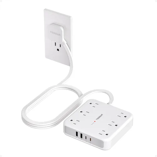Vista 11 de TESSAN – Regleta de alimentación con USB, cable de extensión con 6 salidas ampliamente espaciadas 2100 Joules Surge Protector Power Strip, 6