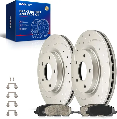 Vista 77 de Kit de freno delantero KAX, rotores de freno ranurados y con hendiduras, pastillas de freno cerámicas Compatible con Honda Accord 1990 1991 1992