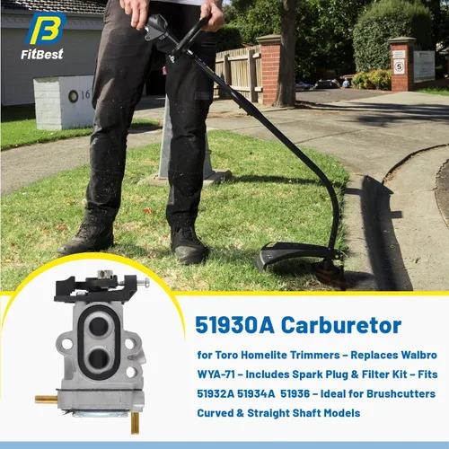 Vista 2 de FitBest Carburador 51930A para recortadoras Toro Homelite, sustituye a Walbro WYA-71, incluye bujía y kit de filtro, compatible con 51932A, 51934A