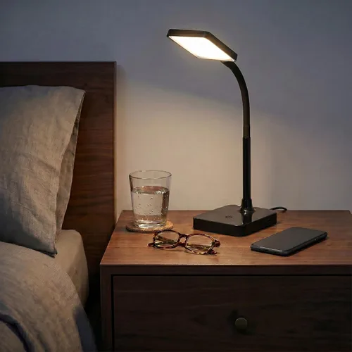 Vista 5 de Maxlite - Lámpara de escritorio delgada LED integrada de 11,9 pulgadas con puerto de carga USB y cabezal de lámpara ajustable, color negro