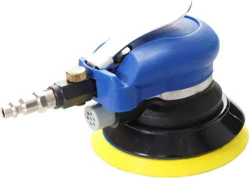 Vista 2 de Lijadora orbital aleatoria de aire profesional, lijadora de palma neumática de doble acción resistente (5 pulgadas, azul)