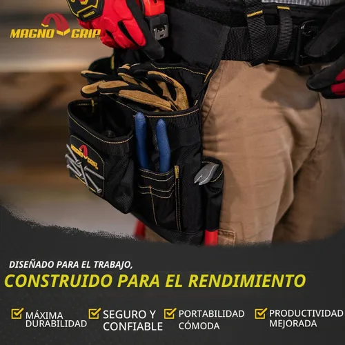 Vista 6 de MagnoGrip 002-603 Cinturón de herramientas de construcción de 19 bolsillos con almacenamiento magnético integrado, color negro
