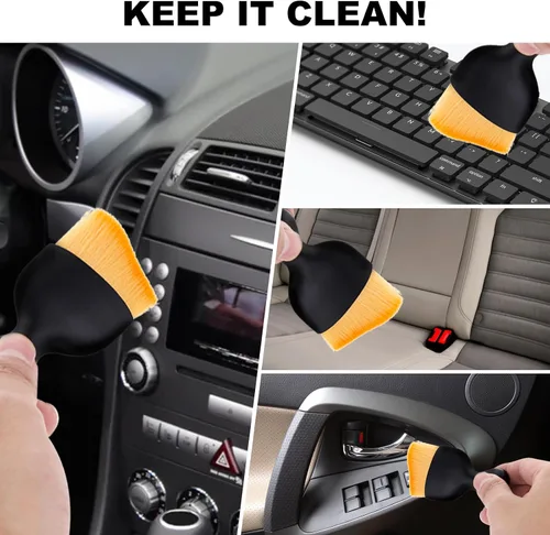 Vista 2 de 5 piezas de cepillo para detalles interiores de coche, cepillo de limpieza de polvo interior, herramienta de cepillo suave para plumero de coche