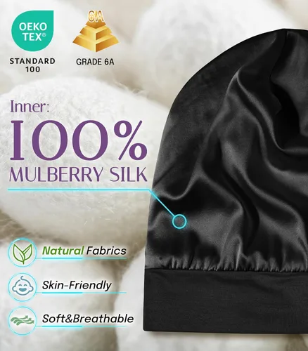 Vista 2 de OLESILK Gorro de Seda para Bebé de 0-6 Meses - Gorro de Cabello para Niños Pequeños de Seda de Morera 100%, Gorro de Noche Ajustable para Dormir