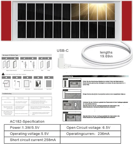 Vista 5 de 1 panel solar de 1.3 W5.5 V, adecuado para persianas eléctricas, persianas inteligentes, enchufe USB-C, generación de energía solar móvil, instalado