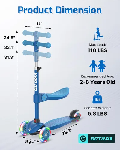 Vista 9 de Gotrax KS3 Kick Scooter with Seat, 3 Wheels for Kids Age 2+, Gifts