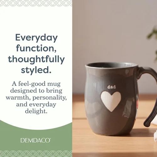 Vista 2 de DEMDACO Taza de café de cerámica con diseño de corazón para papá, color gris oscuro, de 16 onzas
