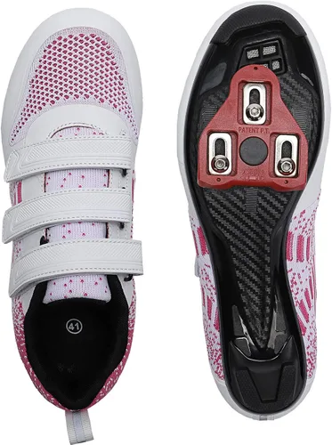 Vista 3 de Zapatos unisex de ciclismo de carretera compatibles con Peloton Shimano SPD zapatos de equitación para hombres y mujeres 3 correas tacos Delta
