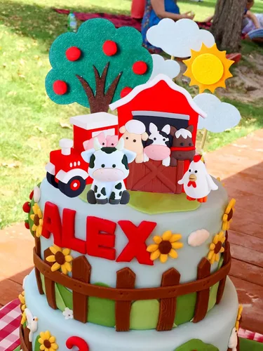Vista 9 de JeVenis Little Farm - Juego de decoración de tartas de animales de granja, ovejas, vacas, cerdos para baby shower y fiestas de cumpleaños