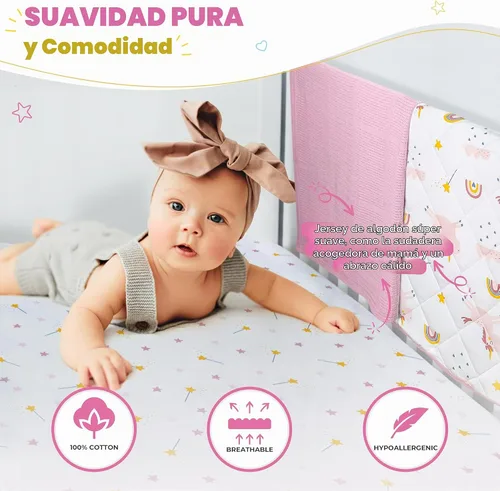 Vista 2 de Bubzi Co Juego de ropa de cama de cuna para niñas, 5 piezas, incluye 2 sábanas para cuna, edredón de algodón, manta de bebé y juego de calcomanías