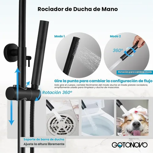 Vista 2 de gotonovo Kit de ducha al aire libre de acero inoxidable 304 para piscina Negro
