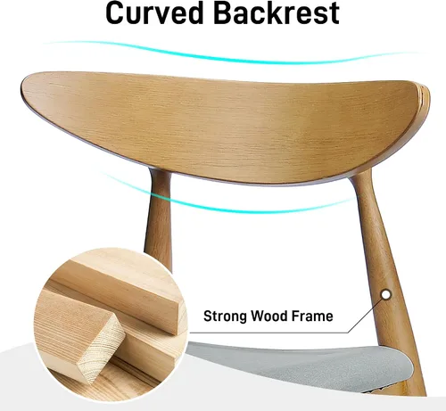 Vista 4 de Set of 2 Dining Chairs and Table & Chair Sets - Retro Rubberwood Ergonomic Back Support with Plush Cushions, 300 lbs Capacity for Dining Room Beige
