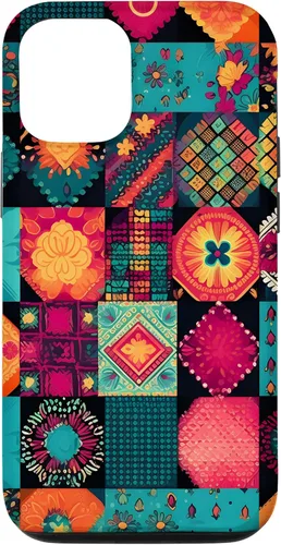 Vista 26 de Inspirado en el edredón de retazos para iPhone 16 Amante del acolchado Funda bohemia colorida