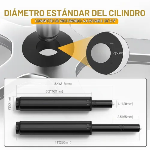 Vista 2 de HOSALI Cilindro de elevación de gas para silla de oficina de 2.5 pulgadas, piezas de repuesto para silla de oficina, cilindro de elevación de gas