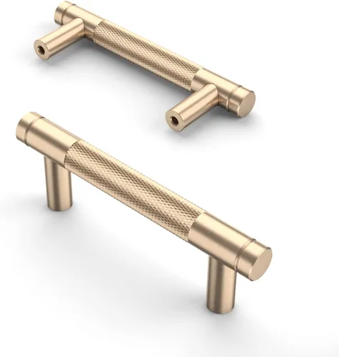 Vista 35 de Asidrama - Paquete de 10 tiradores para gabinete de 3 pulgadas (76mm) de color negro mate y bronce champán, manijas estriadas para gabinete