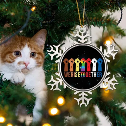 Vista 4 de We Rise Together LGBTQ - Adorno colgante para árbol de Navidad, Pansexual, transgénero, LGBTQ, arco iris gay, decoración de árbol de Navidad