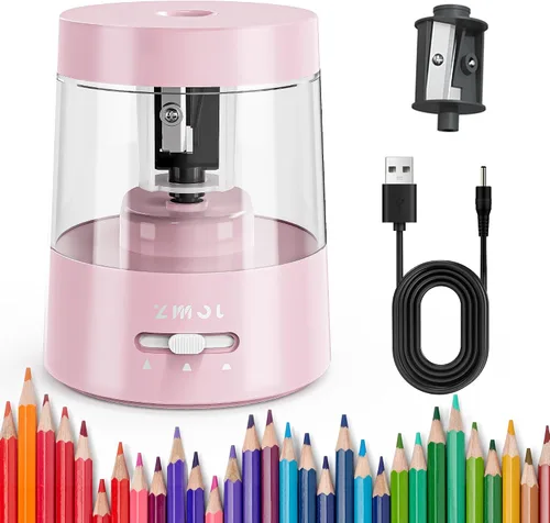 Vista 11 de ZMOL Sacapuntas eléctrico para lápices de colores, operado por batería, sacapuntas eléctrico enchufable para niños 6-8mm No.2/Oficina/Hogar/Negro