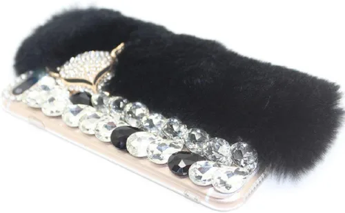Vista 2 de Funda para Moto G Pure, funda 3D hecha a mano de lujo con cabeza de zorro esponjosa, piel de conejo con purpurina de diamante para Motorola Moto G