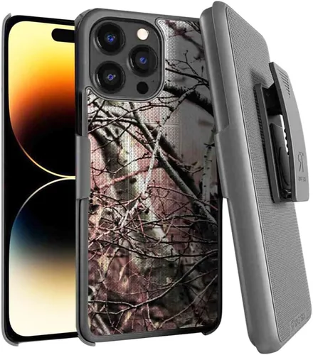 Vista 8 de Diseñada para iPhone 14 Plus - Funda con clip para cinturón y funda tipo pistolera - Funda protectora con soporte para teléfono - Negro (Puntos)