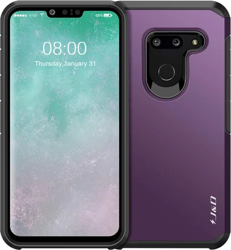 Vista 4 de J&D Carcasa resistente de doble capa a prueba de golpes para LG G8 ThinQ/G8, no para LG G8S ThinQ, color morado