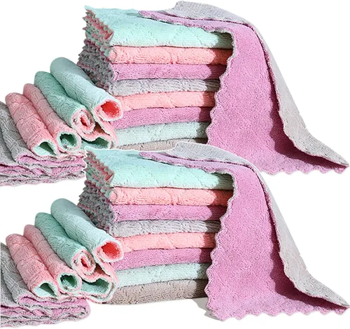 Vista 6 de Paquete de 12 paños de limpieza de cocina, paños de cocina súper absorbentes, paños de cocina de terciopelo coral de microfibra premium, trapos