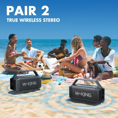 Vista 4 de W-KING Altavoz Bluetooth, 80 W PICO IPX6 impermeable altavoz Bluetooth portátil inalámbrico con 2 controladores de rango completo/graves ricos, 2