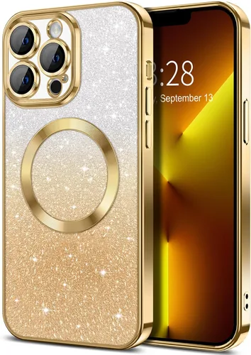 Vista 91 de Hython Funda para iPhone 13 Pro transparente con purpurina magnética [compatible con MagSafe] Protector completo de lente de cámara delgado