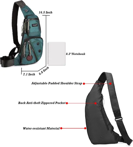 Vista 6 de NICGID Bolso bandolera en el pecho, mochila de hombro, bolsa cruzada, mochila casual para hombres y mujeres, Verde oscuro, Pequeño, Viajes