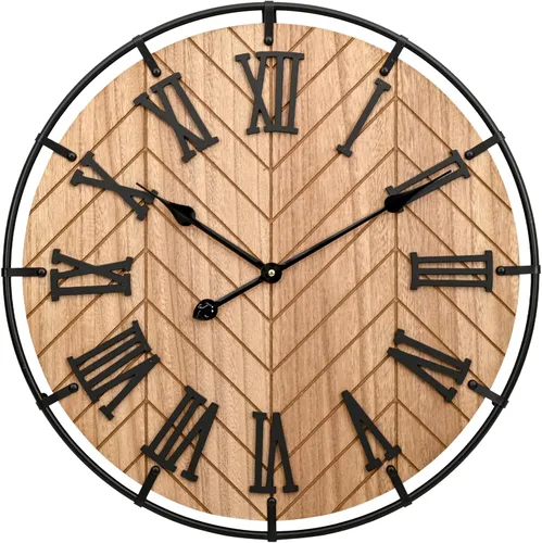 Vista 7 de EMAX HOME - Reloj de pared grande de madera – Reloj de pared extra grande de granja con números romanos 3D y empalme de espiga, reloj de pared