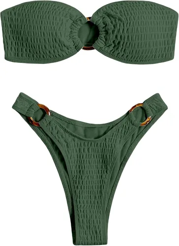 Vista 4 de WDIRARA Traje de baño de bikini con anillo recortado para mujer