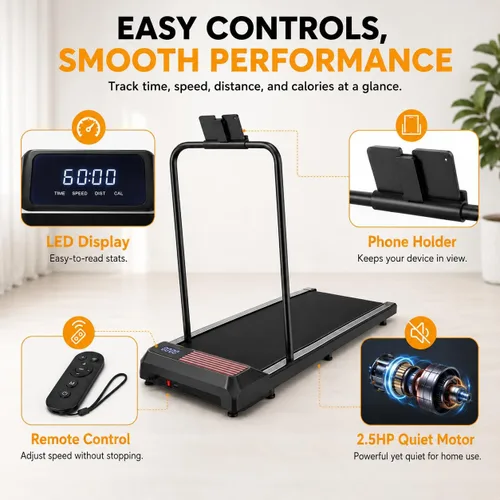 Vista 7 de Walking Pad with Handle Bar, 8% Incline, Compact Under Desk Treadmill 2.5HP quiet motor, 265 lb capacity, 0.6-4 MPH speed, 15 x 35.4 in belt