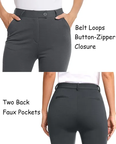 Vista 5 de siliteelon Pantalones de vestir de pierna recta para mujer, elásticos, de cintura alta, para trabajo, oficina, yoga, corte de bota con bolsillos