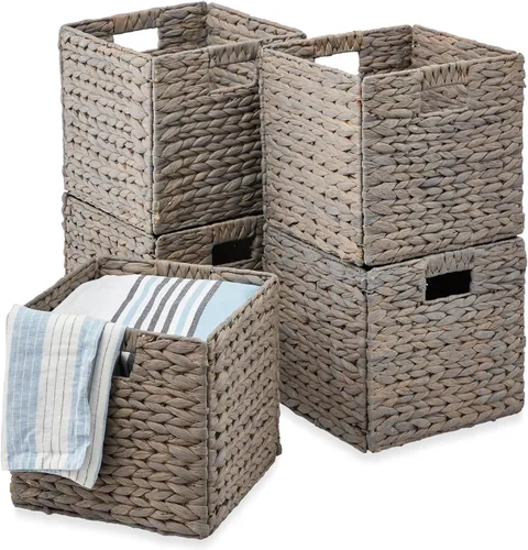 Vista 8 de Best Choice Products Paquete de 5 cestas de almacenamiento cúbicas de 10.5x10.5 pulgadas, organizadores multipropósito plegables de jacinto de agua