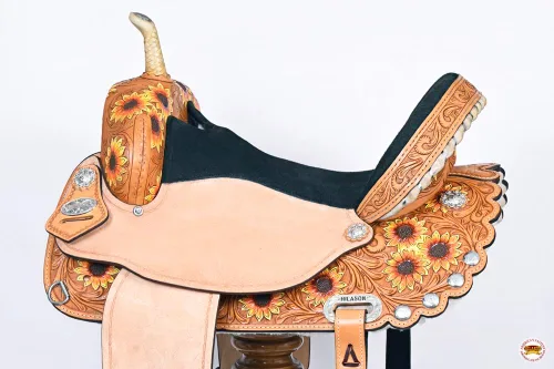 Vista 5 de HILASON Flex Tree Western Horse Saddle American Leather Trail Sillín Americano Sillín de Cuero Sillín Western Sillín para caballos Sillín