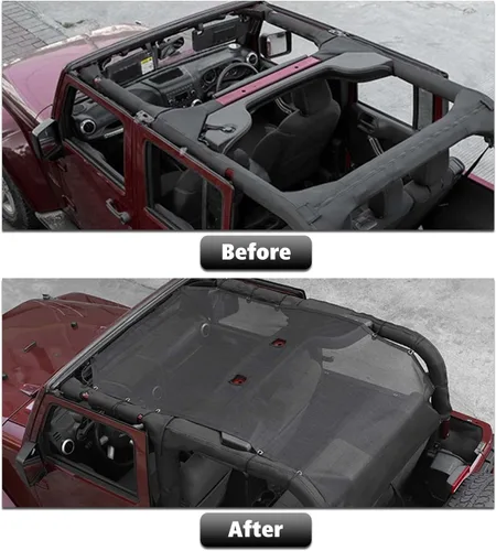 Vista 3 de Parasol de malla para protección UV, accesorios exteriores para Jeep Wrangler JK de 2 puertas 2007-2017, estilo extendido
