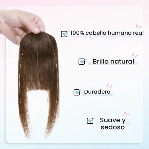 Vista 3 de Hairro Flequillo con clip, de cabello humano, fleco francés, con flecos, parte frontal plana, flequillo lateral, clip con cortina de sien, clip
