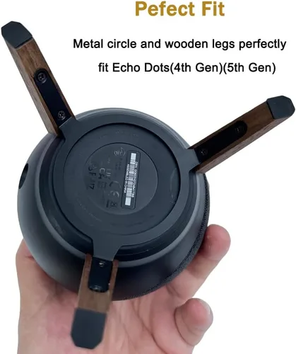 Vista 3 de Soporte de trípode de madera real para Alexa Echo Dots (4.ª generación) (5ª generación), soporte de madera con marco de metal y pies de silicona