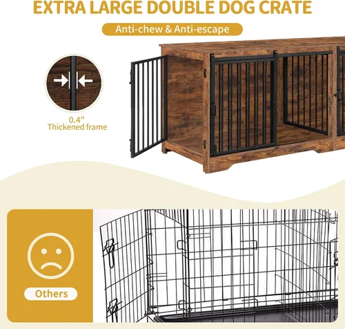 Vista 6 de Hzuaneri Mueble Jaula para Perros de 78" para 2 Perros, Jaula Doble para Perros con Divisor, Perrera de Madera Resistente para Perros, Jaula