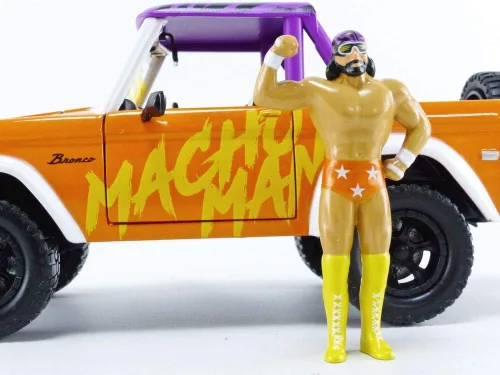 Vista 6 de Jada Toys WWE 1:24 1973 Ford Bronco - Coche fundido a presión con figura de Macho Man Randy Savage de 2.75 pulgadas, juguetes para niños y adultos
