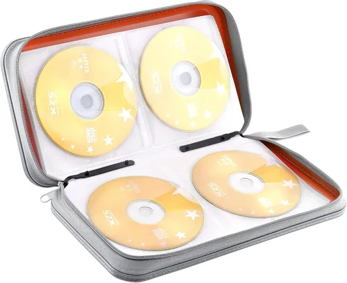 Vista 5 de Funda para CD, 80 de capacidad, DVD, VCD, multimedia, Blu-ray, soporte para cartera, organizador de almacenamiento (naranja)