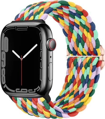 Vista 25 de Qimela - Correa elástica Solo Loop compatible con Apple Watch de 49 mm, 46 mm, 45 mm, 44 mm, 42 mm, 41 mm, 40 mm y 38 mm, correa trenzada Verde